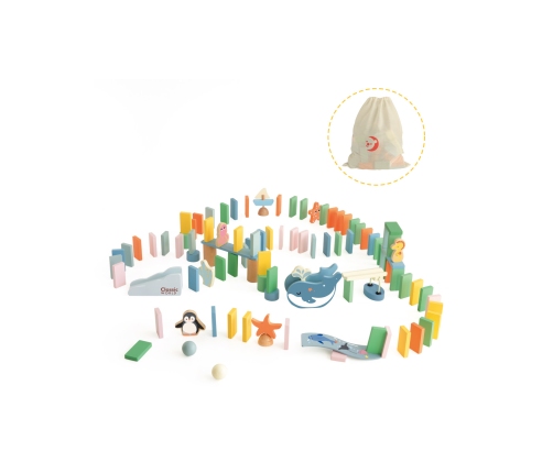 CLASSIC WORLD Drewniane Domino Tor Logiczny Przeszkód Układanka Montessori 100 el.