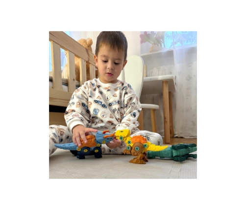 WOOPIE Zestaw Dinozaury do Skręcania 3 szt. Zestaw Konstrukcyjny w Pudełku + Wiertarka i Śrubokręt