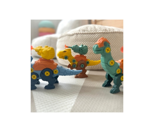 WOOPIE Zestaw Dinozaury do Skręcania 3 szt. Zestaw Konstrukcyjny w Pudełku + Wiertarka i Śrubokręt