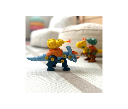 WOOPIE Zestaw Dinozaury do Skręcania 3 szt. Zestaw Konstrukcyjny w Pudełku + Wiertarka i Śrubokręt