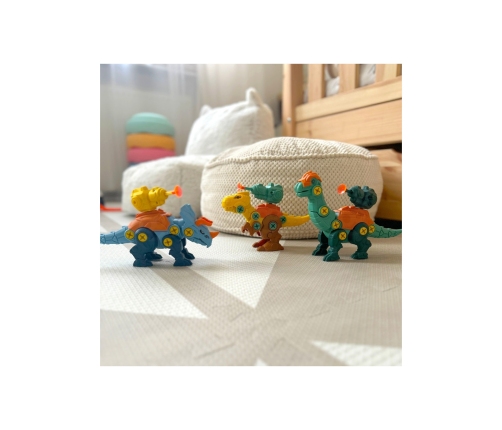 WOOPIE Zestaw Dinozaury do Skręcania 3 szt. Zestaw Konstrukcyjny w Pudełku + Wiertarka i Śrubokręt