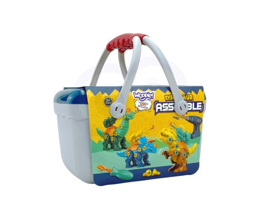 WOOPIE Zestaw Dinozaury do Skręcania 3 szt. Zestaw Konstrukcyjny w Pudełku + Wiertarka i Śrubokręt