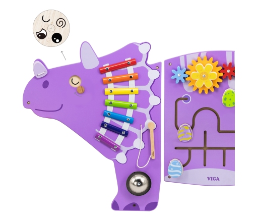 VIGA Drewniana Tablica Sensoryczna-Manipulacyjna EDU Triceratops