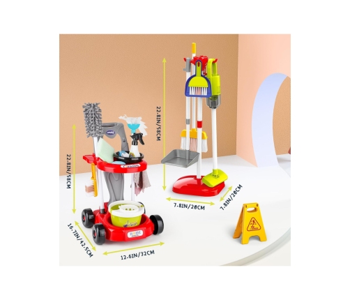 WOOPIE Zestaw do Sprzątania XXL Wózek 3w1 29 el. Czerwony