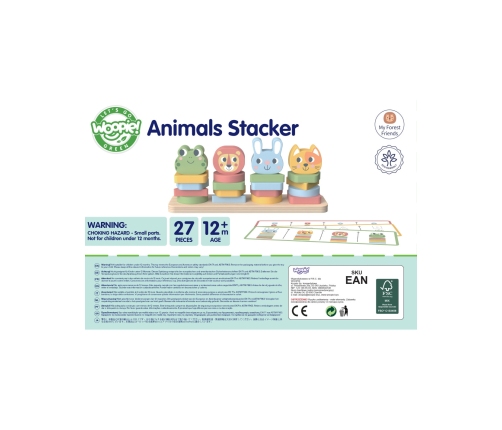 WOOPIE GREEN Układanka Montessori Piramidka Zwierzątka 27 el. FSC