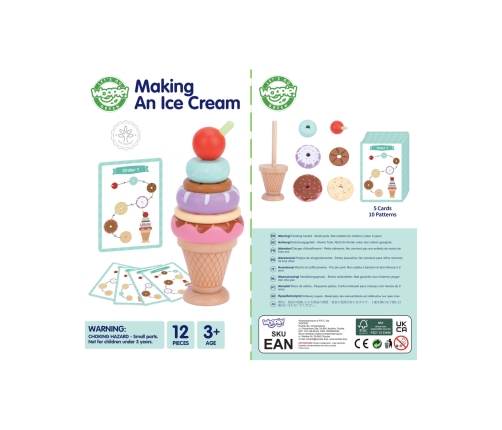 WOOPIE GREEN Drewniane Lody Układanka Montessori Cukiernia 12 el. FSC