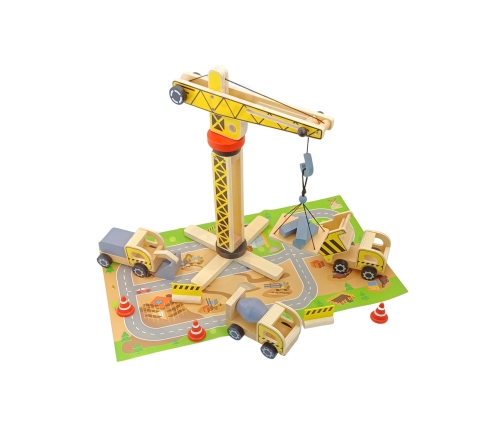 WOOPIE GREEN Drewniany Plac Budowy 5w1 Ruchomy Dźwig XXL Pojazdy Budowlane 13 el. FSC