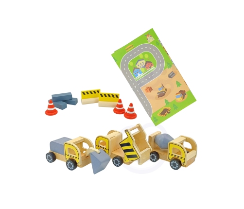 WOOPIE GREEN Drewniany Plac Budowy 5w1 Ruchomy Dźwig XXL Pojazdy Budowlane 13 el. FSC