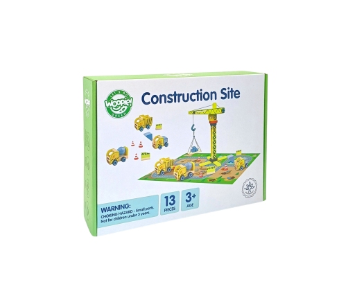 WOOPIE GREEN Drewniany Plac Budowy 5w1 Ruchomy Dźwig XXL Pojazdy Budowlane 13 el. FSC