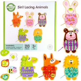 WOOPIE GREEN Drewniana Sznurowanka 5w1 Zwierzątka do Nawlekania WOOPIE GREEN Drewniana Sznurowanka 5w1 Zwierzątka do Nawlekania