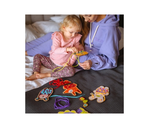 WOOPIE GREEN Drewniana Sznurowanka 5w1 Zwierzątka do Nawlekania