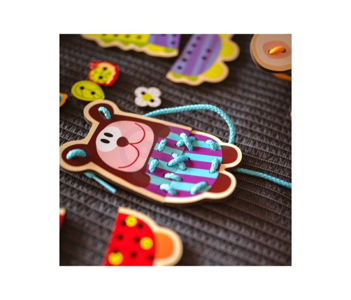 WOOPIE GREEN Drewniana Sznurowanka 5w1 Zwierzątka do Nawlekania