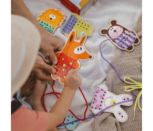 WOOPIE GREEN Drewniana Sznurowanka 5w1 Zwierzątka do Nawlekania