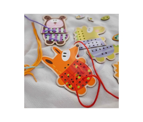 WOOPIE GREEN Drewniana Sznurowanka 5w1 Zwierzątka do Nawlekania