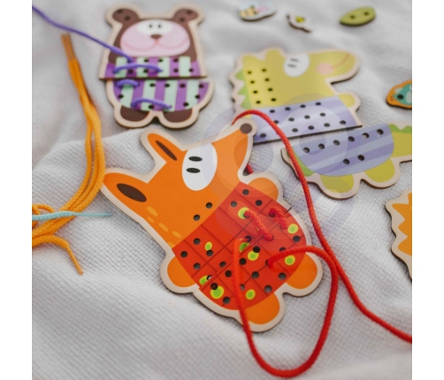 WOOPIE GREEN Drewniana Sznurowanka 5w1 Zwierzątka do Nawlekania