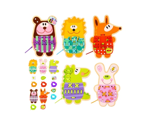 WOOPIE GREEN Drewniana Sznurowanka 5w1 Zwierzątka do Nawlekania