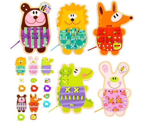 WOOPIE GREEN Drewniana Sznurowanka 5w1 Zwierzątka do Nawlekania