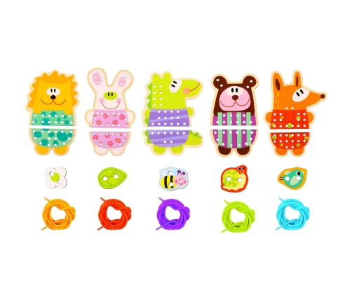 WOOPIE GREEN Drewniana Sznurowanka 5w1 Zwierzątka do Nawlekania