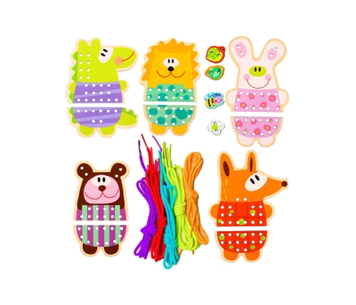 WOOPIE GREEN Drewniana Sznurowanka 5w1 Zwierzątka do Nawlekania