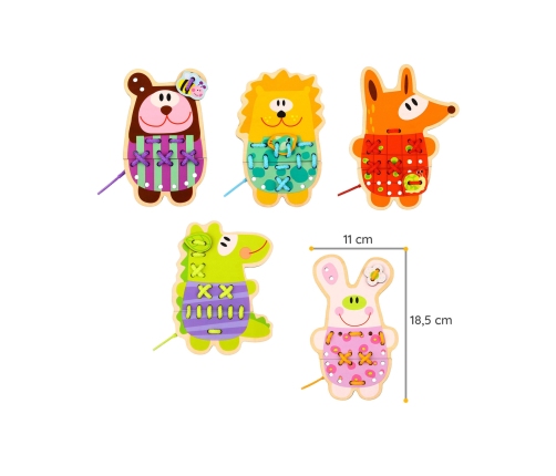 WOOPIE GREEN Drewniana Sznurowanka 5w1 Zwierzątka do Nawlekania