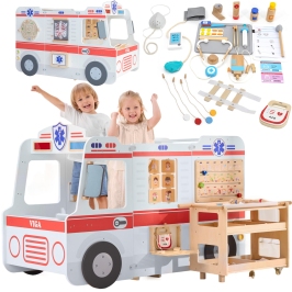 VIGA Duży Drewniany Ambulans Zestaw Karetka Małych Ratowników Akcesoria 25 el. VIGA Duży Drewniany Ambulans Zestaw Karetka Małych Ratowników Akcesoria 25 el.