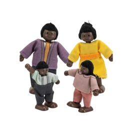 VIGA Zestaw Drewnianych Laleczek Materiałowe Ubranka 4 szt Ciemnoskóre