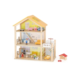 VIGA Zestaw Drewniany Domek dla Lalek z Laleczkami i Akcesoriami
