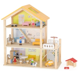 VIGA Zestaw Drewniany Domek dla Lalek z Laleczkami i Akcesoriami VIGA Zestaw Drewniany Domek dla Lalek z Laleczkami i Akcesoriami