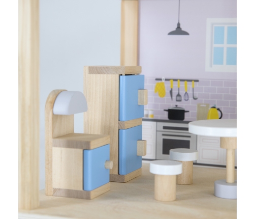 VIGA Zestaw Drewniany Domek dla Lalek z Laleczkami i Akcesoriami