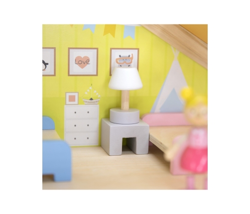 VIGA Zestaw Drewniany Domek dla Lalek z Laleczkami i Akcesoriami