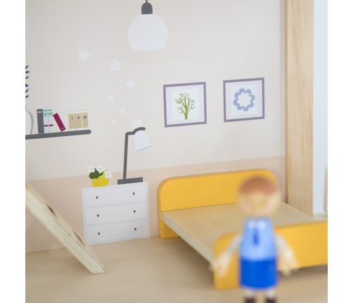 VIGA Zestaw Drewniany Domek dla Lalek z Laleczkami i Akcesoriami