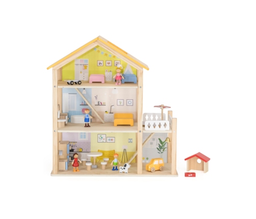 VIGA Zestaw Drewniany Domek dla Lalek z Laleczkami i Akcesoriami