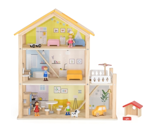 VIGA Zestaw Drewniany Domek dla Lalek z Laleczkami i Akcesoriami