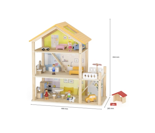VIGA Zestaw Drewniany Domek dla Lalek z Laleczkami i Akcesoriami