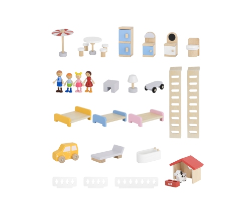 VIGA Zestaw Drewniany Domek dla Lalek z Laleczkami i Akcesoriami