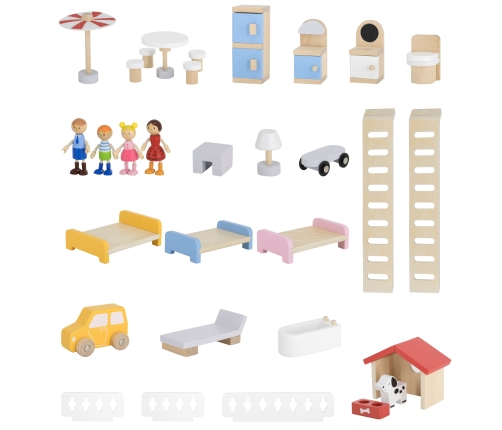 VIGA Zestaw Drewniany Domek dla Lalek z Laleczkami i Akcesoriami