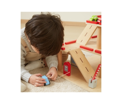 VIGA Drewniany Parking dla Samochodzików z Windą 4 Autka Helikopter