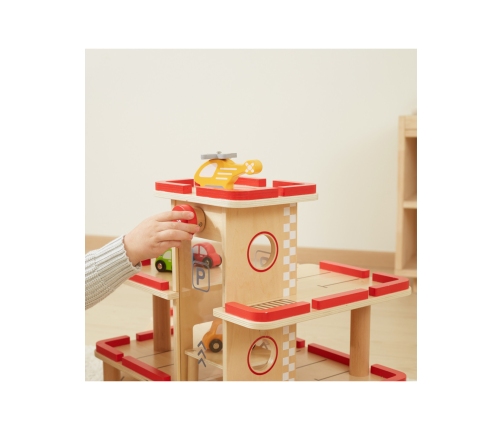 VIGA Drewniany Parking dla Samochodzików z Windą 4 Autka Helikopter