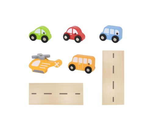 VIGA Drewniany Parking dla Samochodzików z Windą 4 Autka Helikopter