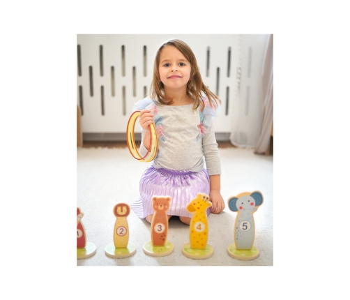 TOOKY TOY Rzut do Celu Drewniana Gra Zręcznościowa Obręcze 15 el.