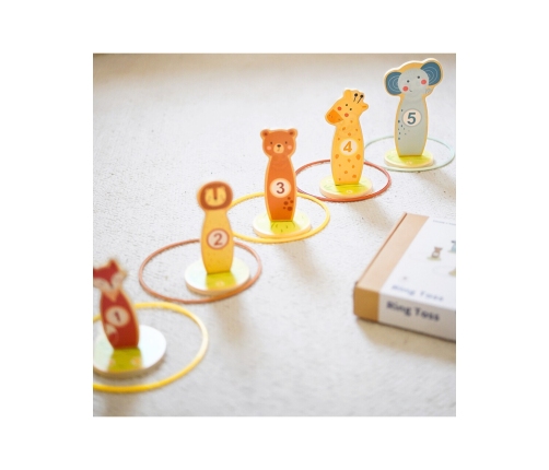 TOOKY TOY Rzut do Celu Drewniana Gra Zręcznościowa Obręcze 15 el.