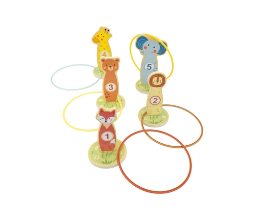 TOOKY TOY Rzut do Celu Drewniana Gra Zręcznościowa Obręcze 15 el.