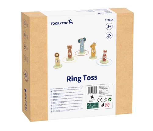 TOOKY TOY Rzut do Celu Drewniana Gra Zręcznościowa Obręcze 15 el.