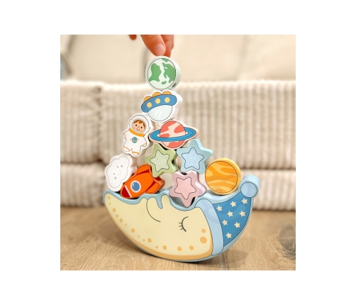 TOOKY TOY Kosmiczny Śpiący Księżyc Balansująca Układanka Drewniana Nawlekanka Montessori