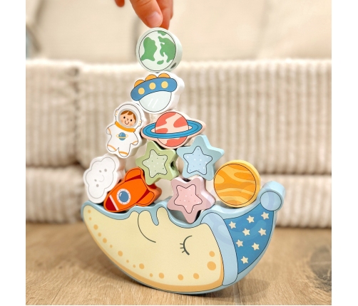 TOOKY TOY Kosmiczny Śpiący Księżyc Balansująca Układanka Drewniana Nawlekanka Montessori
