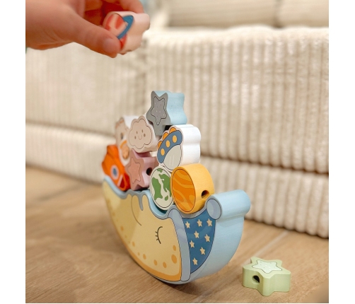 TOOKY TOY Kosmiczny Śpiący Księżyc Balansująca Układanka Drewniana Nawlekanka Montessori