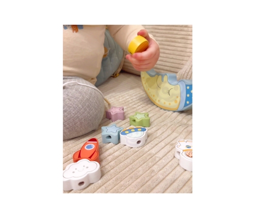 TOOKY TOY Kosmiczny Śpiący Księżyc Balansująca Układanka Drewniana Nawlekanka Montessori