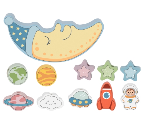 TOOKY TOY Kosmiczny Śpiący Księżyc Balansująca Układanka Drewniana Nawlekanka Montessori