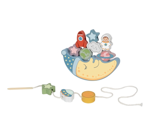 TOOKY TOY Kosmiczny Śpiący Księżyc Balansująca Układanka Drewniana Nawlekanka Montessori