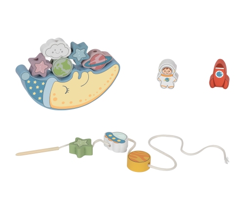 TOOKY TOY Kosmiczny Śpiący Księżyc Balansująca Układanka Drewniana Nawlekanka Montessori